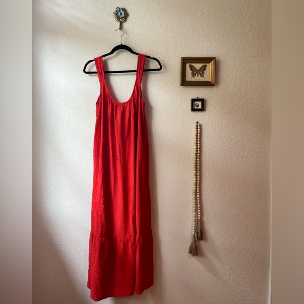 Lush Flowy Long Dress Sleeveless Maxi Red Orange Cotton Bohemian Boho Hippie L - Picture 4 of 11